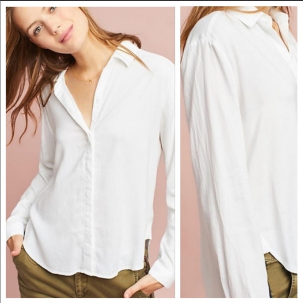 CLOTH & STONE White Tencel Button Up w/Hi-Lo Hem